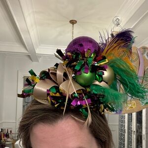 Festive Mardi Gras Headpiece with Feathers and Ornaments